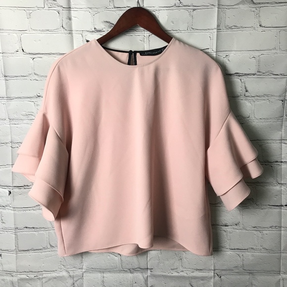 Zara Tops - Zara Woman Blush Pink Short Ruffle Sleeve Top